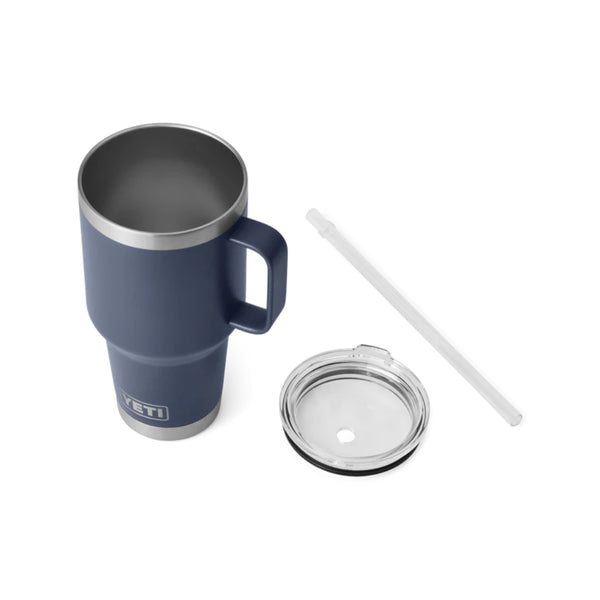 Navy | YETI Rambler 35oz Mug With Straw Lid Image Showing Top[ View, With Straw Lid Off.