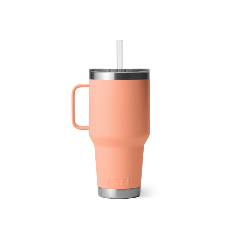 Lowcountry Peach | YETI Rambler 35oz Mug With Straw Lid Image Showing Back View.