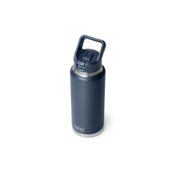 Navy | YETI 36oz Rambler With Straw Lid Image Showing Top View With Sipper Down.
