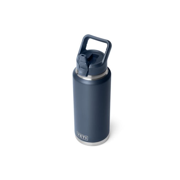 Navy | YETI 36oz Rambler With Straw Lid Image Showing Sipper Down.