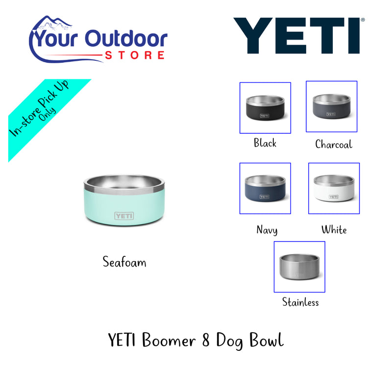 YETI Boomer 8 dog Bowl. Hero Image Showing Logos and Title. 