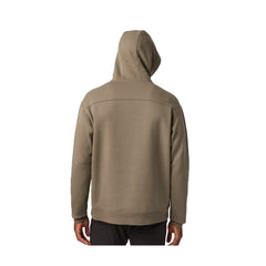 Bush Brown | YETI Built For The Wild Hoodie Image Showing Back View On Model, With Hood Up.