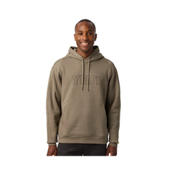 Bush Brown | YETI Built For The Wild Hoodie Image Showing Front View On A Model, Hood Down.