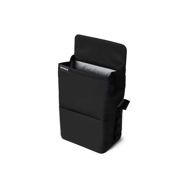 Black / 6L | YETI Daytrip Insulated Lunch Bag Image Showing Angled Side View With Top Open.