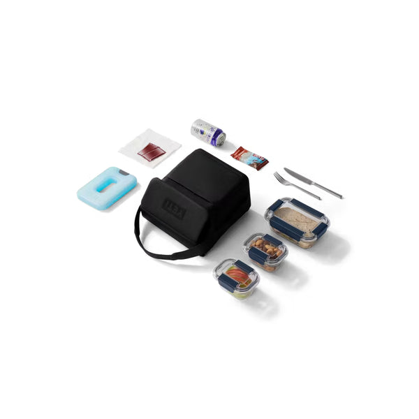 Black / 6L | YETI Daytrip Insulated Lunch Bag Image Showing How Much You Can Fit Into The Lunch Bag.