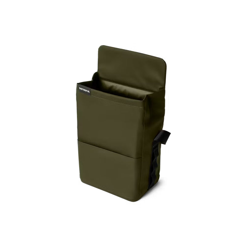 Olive / 6L | YETI Daytrip Insulated Lunch Bag Image Showing Angled Front View With The Lid Top Open.