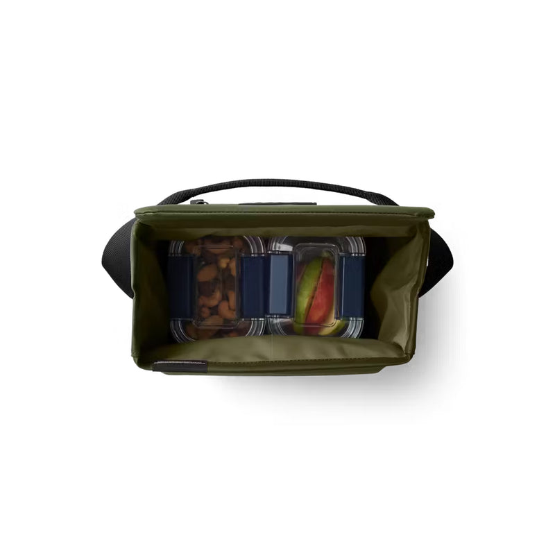 Olive / 6L | YETI Daytrip Insulated Lunch Bag Image Showing Top View, Lid Open.