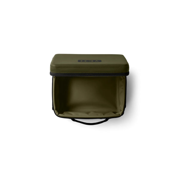 Olive - Black | Daytrip Insulated Lunch Box Image Showing Top View, Lid Open.