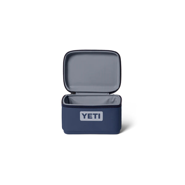 Navy | YETI Daytrip Insulated Snack Box 3L Image Showing Front View With Lid Open.