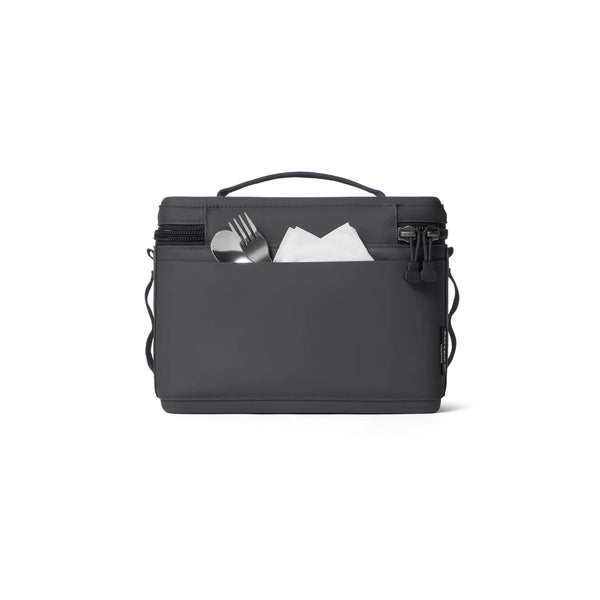 Charcoal | YETI Daytrip Insulated Snack Box 9L Image Showing Back View, With Cutlery In The Pocket. 