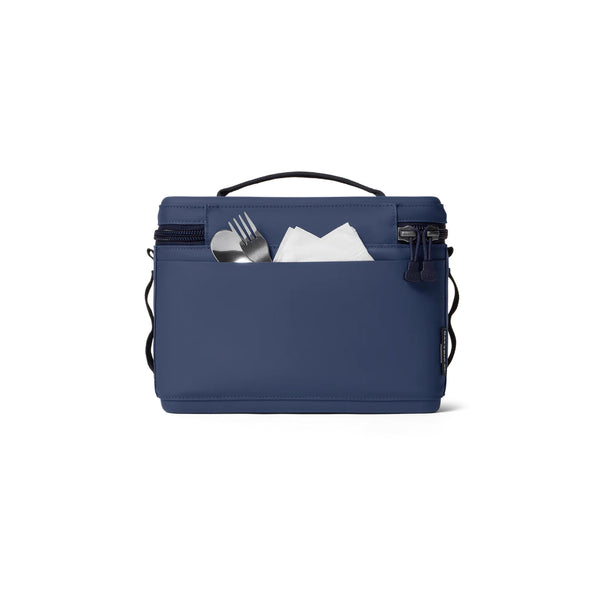 Navy | YETI Daytrip Insulated Snack Box 9L Image Showing Back View, Cutlery In Back Pocket.