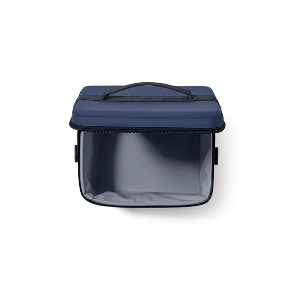 Navy | YETI Daytrip Insulated Snack Box 9L Image Showing Top View Lid Open.