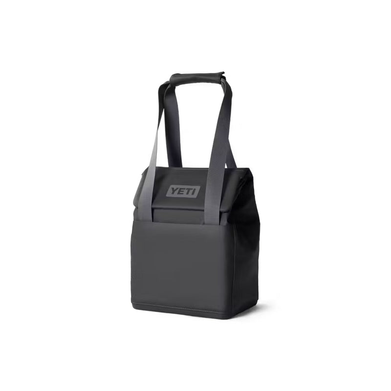 Charcoal / 14L |YETI Daytrip Insulated Tote Bag Image Showing Angled Front View, Closed With Handles Up.