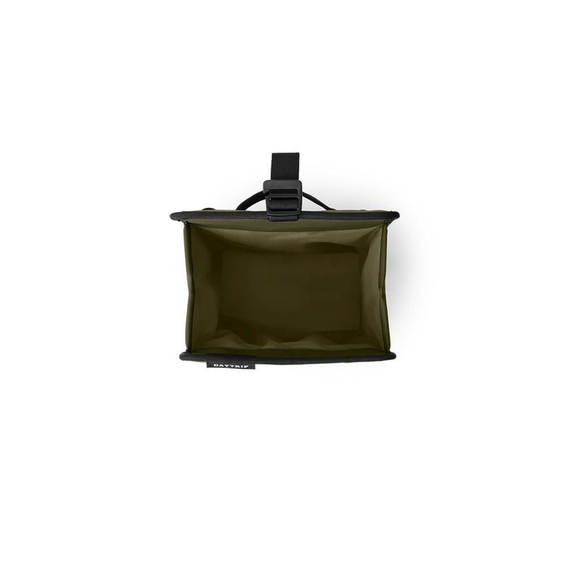 Olive/Black | YETI Daytrip Lunch Bag Soft Cooler Image Showing Top View Cooler Open.