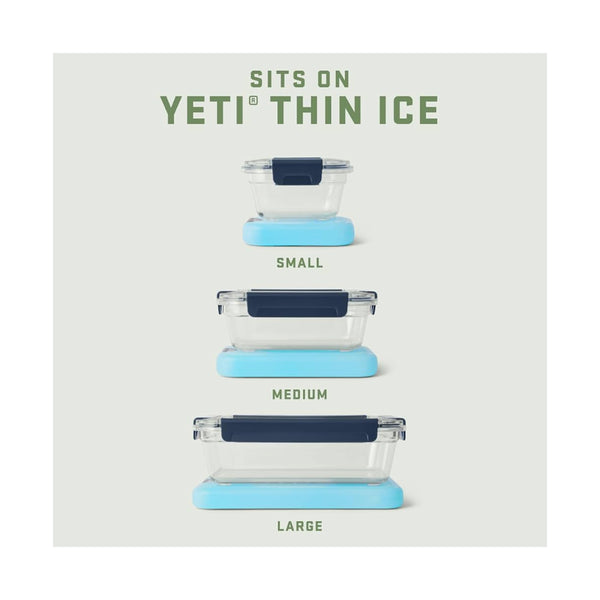 YETI Food Storage | Image Showing All Sizes Stacked On Top Of YETI Thin Ice Blocks.