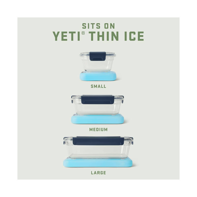 YETI Food Storage | Image Showing All Sizes Stacked On Top Of YETI Thin Ice Blocks.