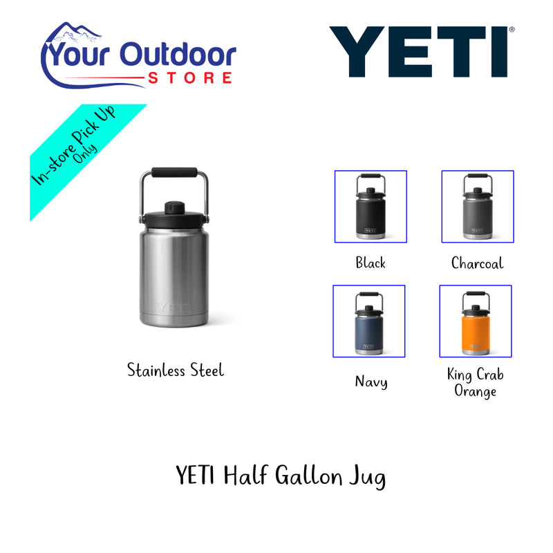 YETI Half Gallon Jug. | Hero Image Showing Variants, Logos and Titles.