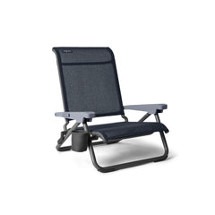 Navy | YETI Hondo Beach Chair Image Showing Angled Side View, With Cup Hold In View.