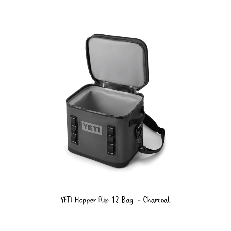 Charcoal | YETI Hopper Flip Bag - 12. Shown Open.