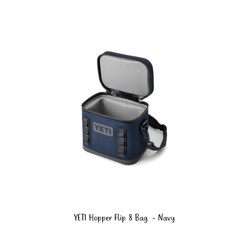 Navy | YETI Hopper Flip Bag - 8. Shown Open.