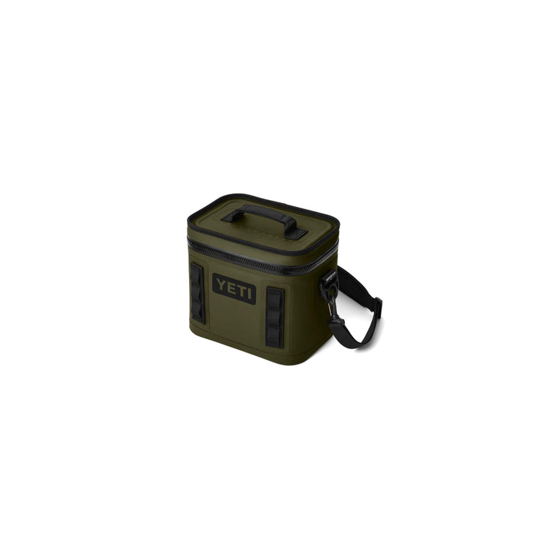 Olive/Black | YETI Hopper Flip 8-12-18 Image Showing Angled Side View Of Hopper Flip Bag, Lid Closed.