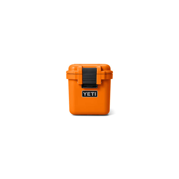 King Crab Orange | YETI LoadOut GoBox 15 Image Showing Front View Lid Closed.