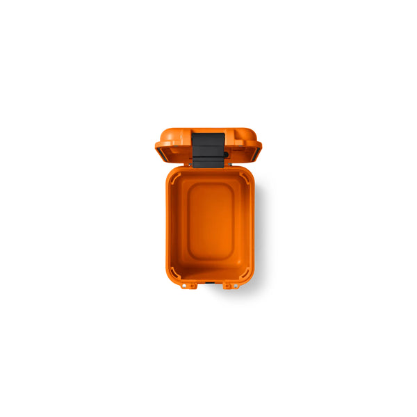 King Crab Orange | YETI LoadOut GoBox 15 Image Showing Top View With Lid Open And Cargo Tray Not In The GoBox.