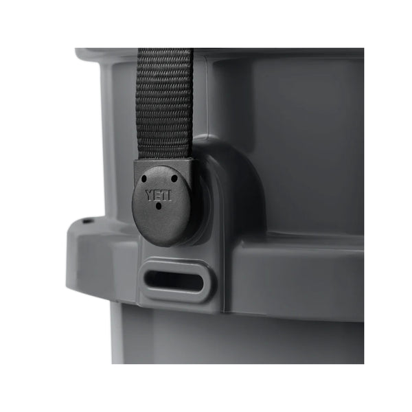 Charcoal | YETI Loadout Bucket Image Showing Close Up View Of Handle Strap And Tie Down Point.