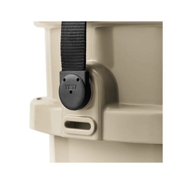 Tan | YETI Loadout Bucket Image Showing Close Up View Of Handle Strap And Tie Down Point.