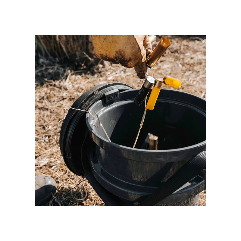 Black | YETI Loadout Bucket Swivel Seat Image Showing Swivel Seat Being Stored On The Side Of  The Bucket 