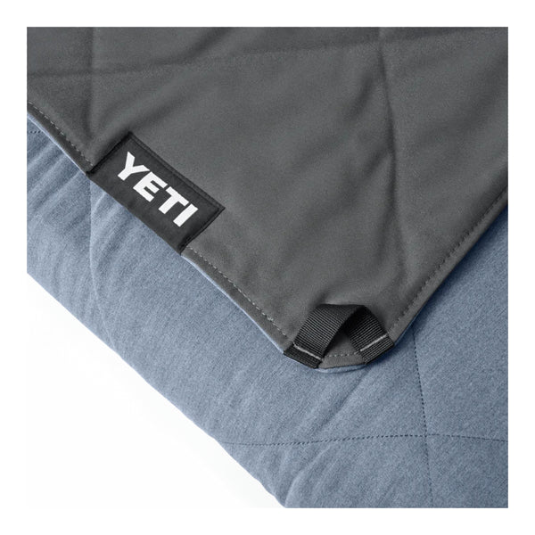 Smoke Blue | YETI Lowlands Blanket. Showing Tab on Corner. 