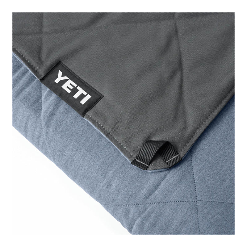 Smoke Blue | YETI Lowlands Blanket. Showing Tab on Corner. 