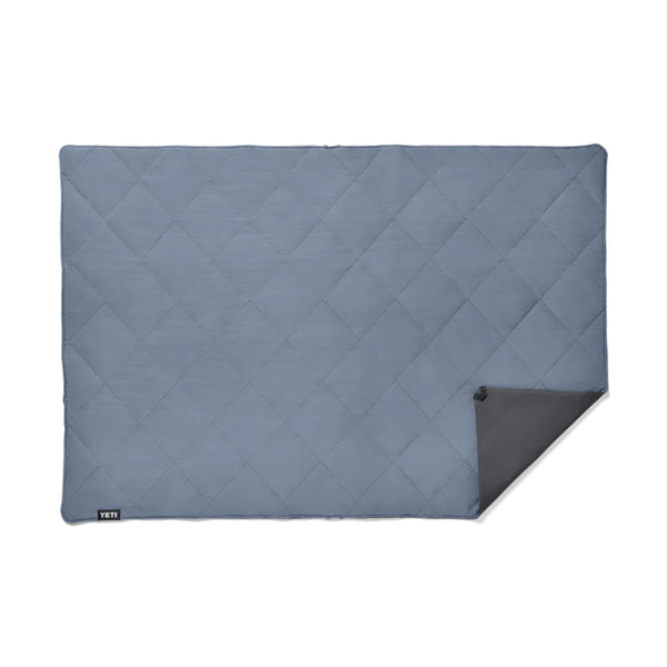 Smoke Blue | YETI Lowlands Blanket. Shown Open and One Corner Folded Back.