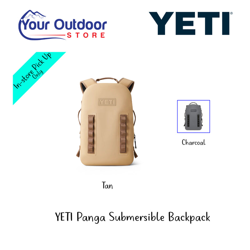 YETI Panga Submersible Backpack - 28L. Hero Image Showing Variants, Logos and Title. 