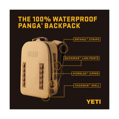 Tan | YETI Panga Submersible Backpack - 28L. Features Photo. 