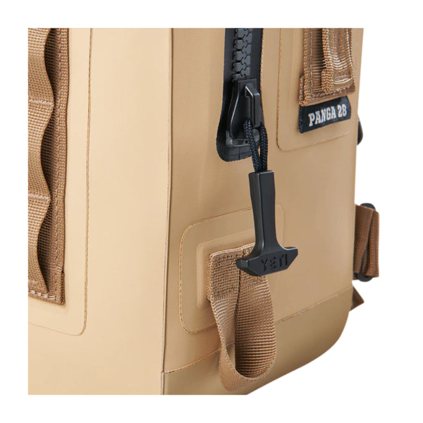 Tan | YETI Panga Submersible Backpack - 28L. Close Up Showing Hardware / Latches