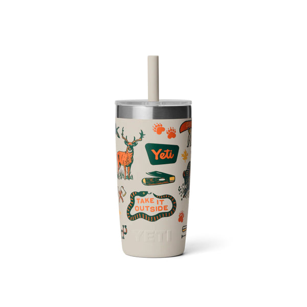 Cape Summer Camp | YETI Rambler 10oz Jr Tumbler With Silicone Straw Lid Summer Camp Edition Image Showing Back View.