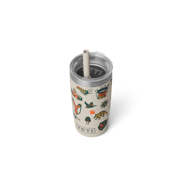 Cape Summer Camp | YETI Rambler 10oz Jr Tumbler With Silicone Straw Lid Summer Camp Edition Image Showing Angled Top View.