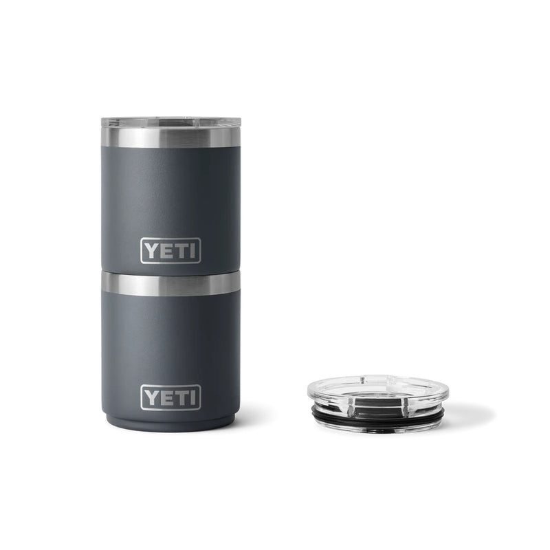 Charcoal | YETI Rambler 10oz Lowball 2.0 Image Showing Front View Of A Stack Of Lowballs.