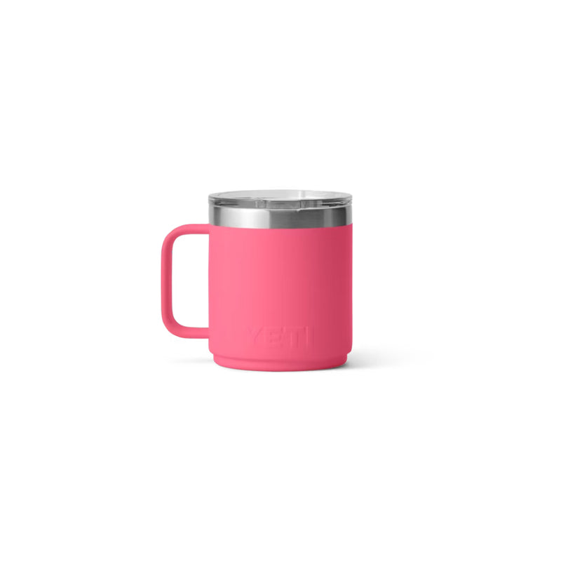 Tropical Pink | Side view with lid on and raised YETI logo.