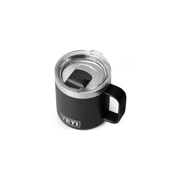 Black | YETI Rambler 10oz Stackable Mug With Durasip Ceramic Lining Image Showing Top View, Lid On.