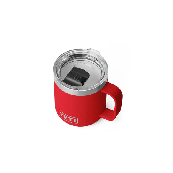 Rescue Red  | YETI Rambler 10oz Stackable Mug With Durasip Ceramic Lining Image Showing Angled Top View, Lid On