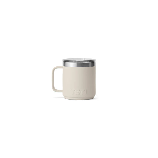 Taupe | YETI Rambler 10oz Stackable Mug With Durasip Ceramic Lining Image Showing Back View.