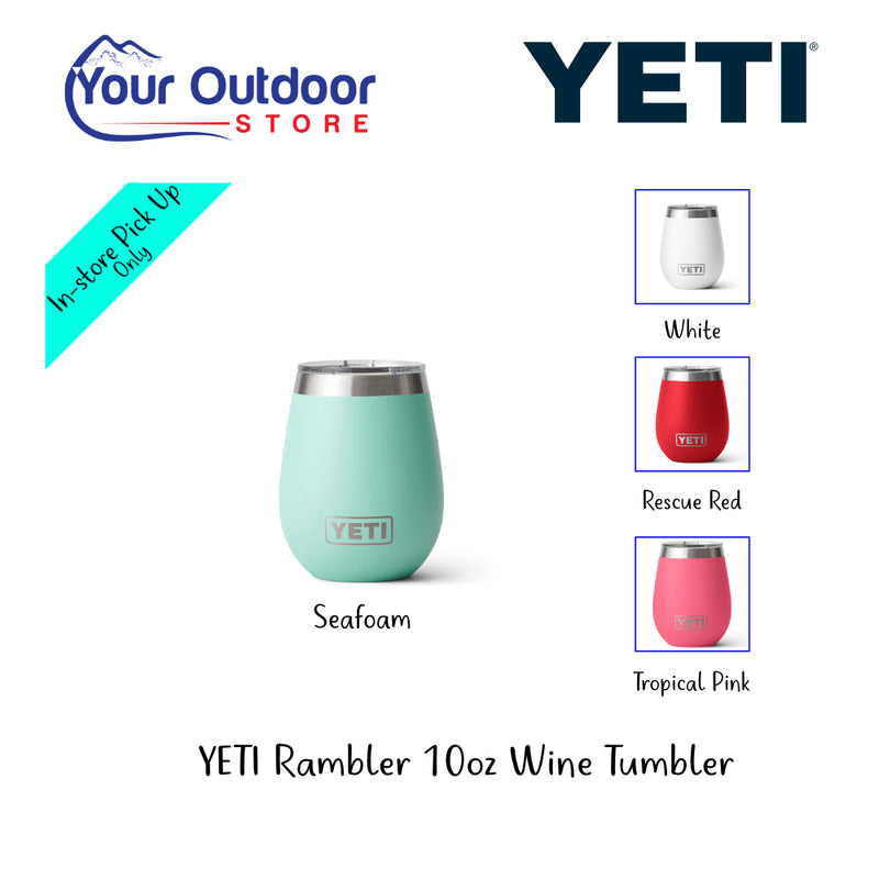 YETI Rambler 10oz Wine Tumbler. Hero Image with logos and colour image inserts.