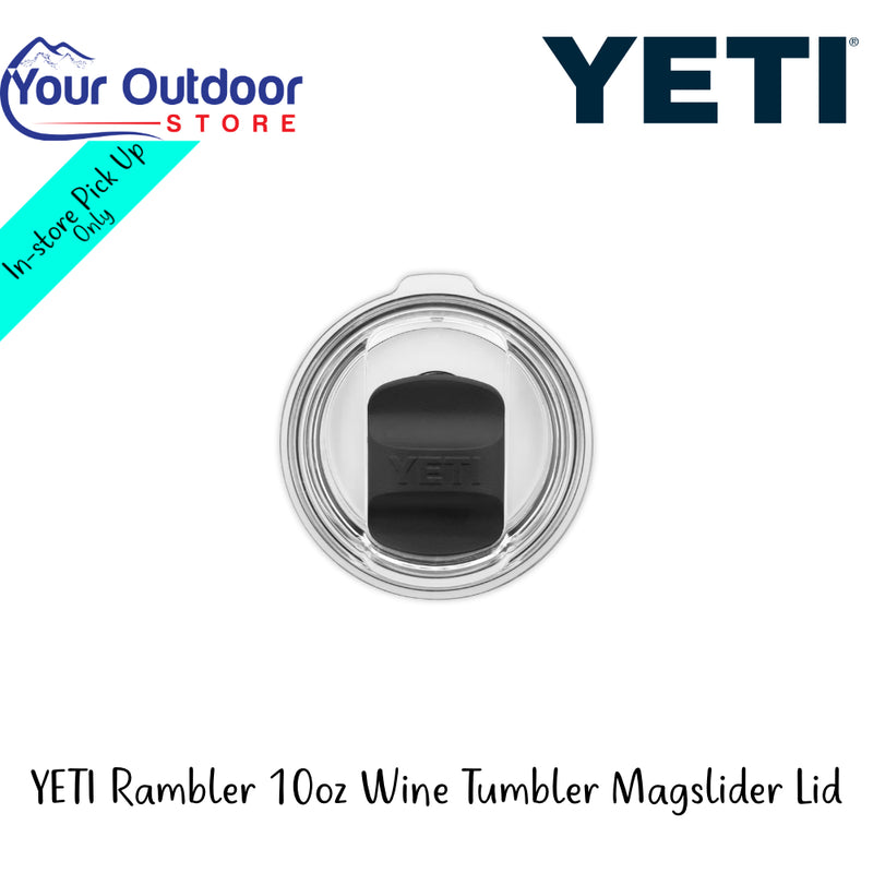 YETI Rambler 10oz Wine Tumbler Magslider Lid | Hero Image Showing All Logos And Title.