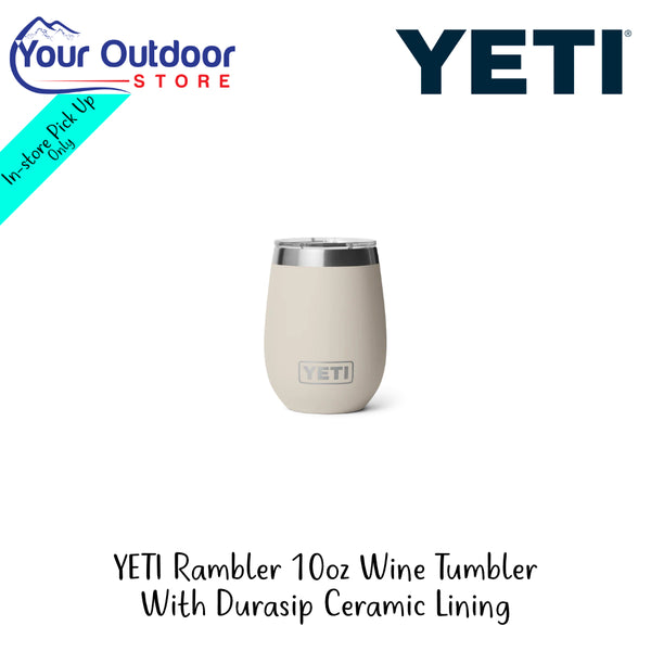 YETI Rambler 10oz Wine Tumbler With Durasip Ceramic Lining | Hero Image Showing All Logos And Titles.