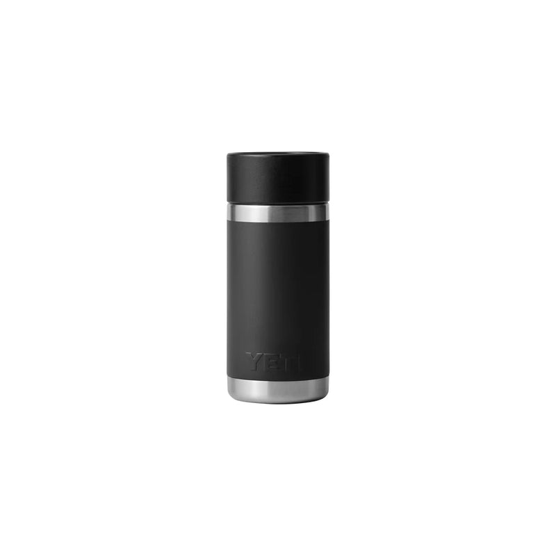 Black | YETI Rambler 12oz Bottle With Hotshot Cap Image Showing Back View.