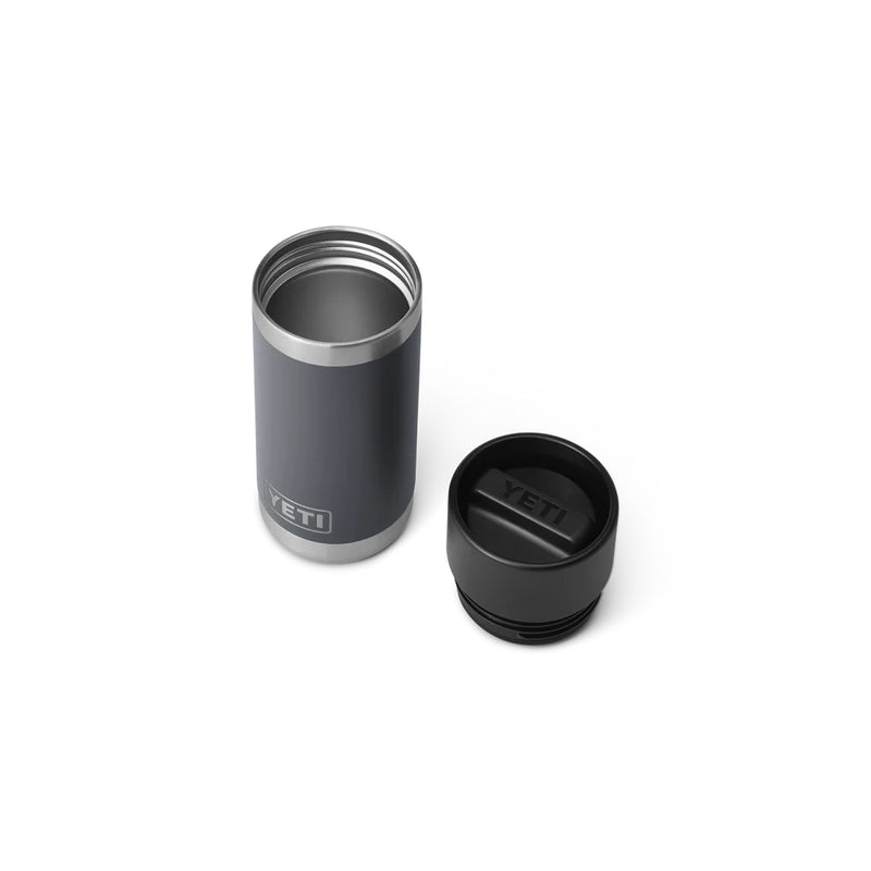 Charcoal | YETI Rambler 12oz Bottle With Hotshot Cap Image Showing Top View, Lid Off.