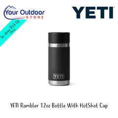 YETI Rambler 12oz Bottle With Hotshot Cap | Hero Image Showing All Logos And Titles.