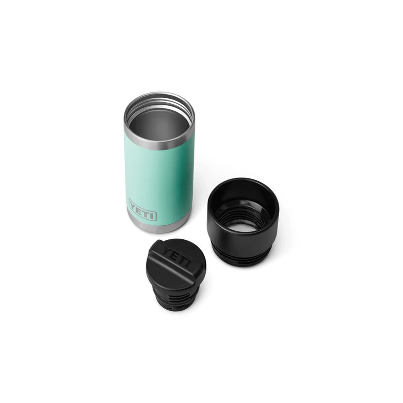 Seafoam | YETI Rambler 12oz Bottle With Hotshot Cap Image Showing All Parts Separately, Top View.